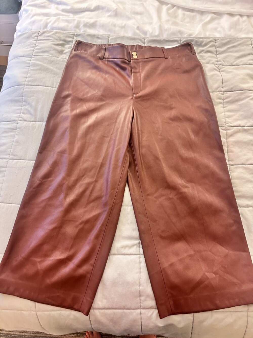 NWT Chicos Wide Leg Faux Leather Pants U.S. Size 18 Brown High-Waist Stylish - Picture 1 of 13